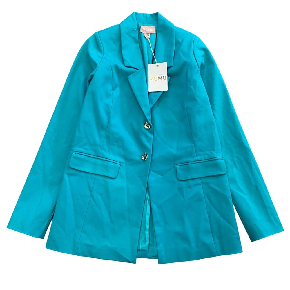 NWT Show Me Your MuMu Ezra Blazer in Teal Suiting Jacket Preppy Womens Size XS
